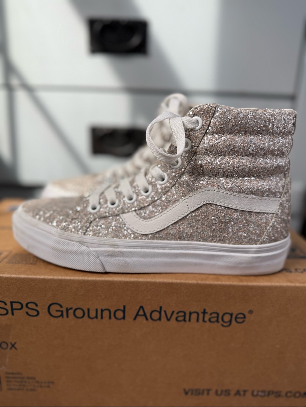 Vans Glitter High-Top Sneakers in Champagne Sparkle